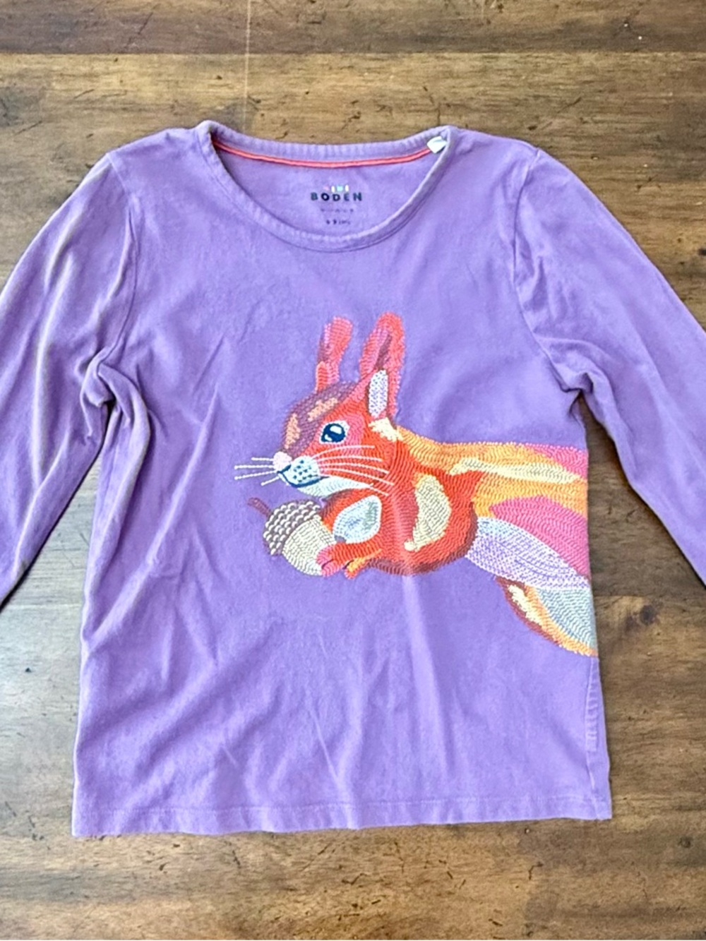 Mini Boden Front & Back T-shirt, Bramble Purple Squirrel Size 8-9 EUC